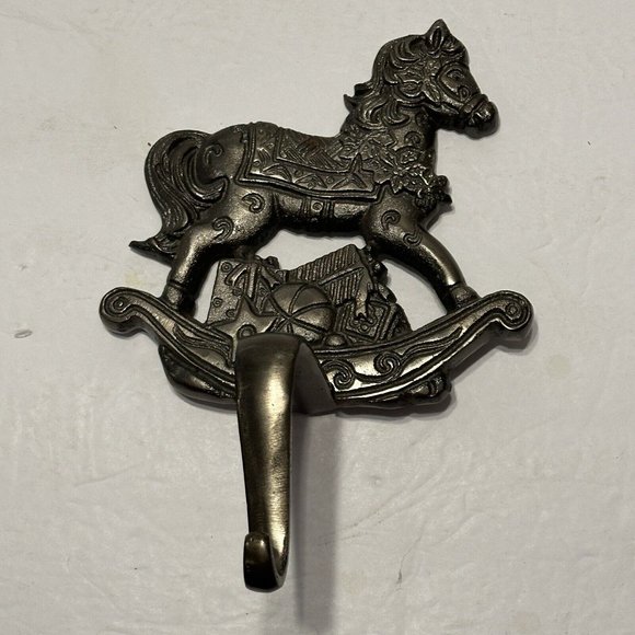 Christmas Stocking Holder Hanger Heavy Cast Metal Rocking horse Toys - Picture 2 of 6